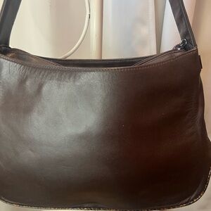 Perlina Brown Leather Shoulder Bag with Crescent Shape